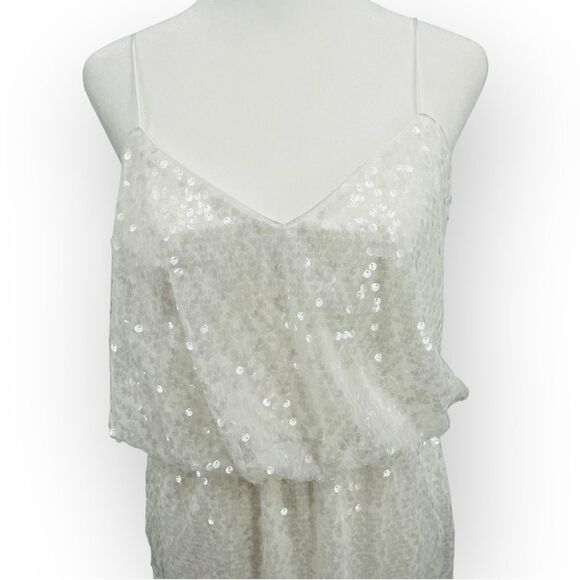 Aidan Mattox White Sequined Dress Sleeveless Blouson Mini Women’s Size 6 - Picture 4 of 12